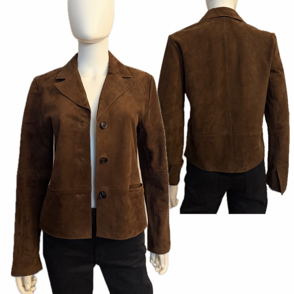 Nwt Jason Wu Brown Suede Button-Front Jacket Classic Tailored Fit Blazer